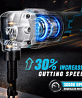 Heavy Duty Cordless Metal Nibbler With 30k Rpm Power For Cutting Steel Sheet Up To 18 Gauge And Aluminum showing its efficient brushless motor.