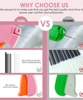 Comparison between pink handheld stitch gun with invisible 5mm needle and green model, highlighting benefits of the first.