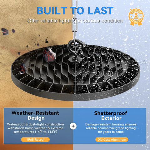 10 Pack 200W UFO LED High Bay Lights With 29500 Lumens 5000K Daylight Waterproof Shop Lights ETL Listed hanging installation