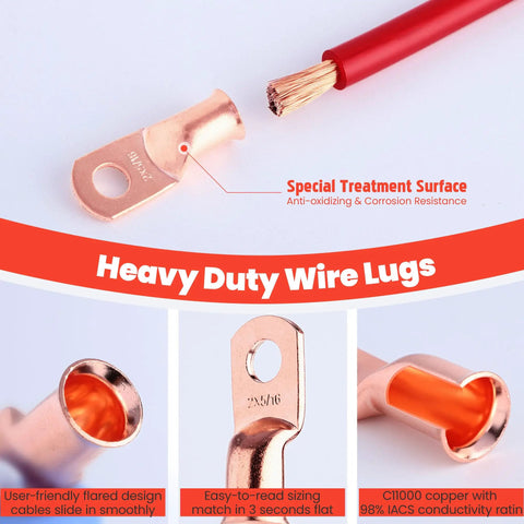 Heavy Duty Pro Grade Copper Wire Lugs And Heat Shrink Tubing Kit 264 Pcs close-up showing copper lugs with anti-oxidizing surface