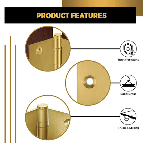Rock Solid Heavy Duty Ball Bearing Door Hinges 4x4 Inch Solid Brass Satin Brass Finish Set Of 6 Built To Last For Heavy Doors