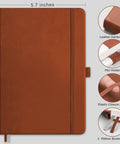 Everyday Carry Graph Grid Paper Notebook In A5 Size With Leather Hardcover, 192 Pages, 100 GSM Thick Paper, Brown, Pen Holder, Elastic Closure