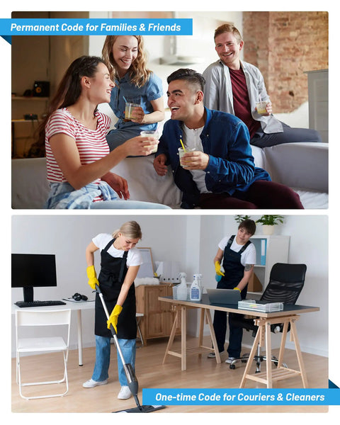 Smart Fingerprint Door Lock With Keyless Entry And 20 Biometric Fingerprints For Quick Access No Key Fumbles Auto Anti Peeping Password And User Codes IP54 Waterproof Easy Install And Fast Unlock For Your Home; two settings: permanent for families and one-time for cleaners.