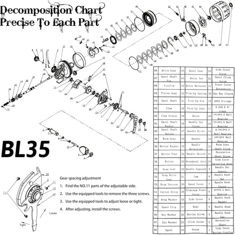 Decomposition chart of Bowfishing Spincast Reel For Slingshot Bow Left Or Right Handed 3.6 To 1 Gear 76 Yards Of 4 Lb Line 48 Lb Max