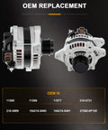Front and side view of 100 Amp High Output Alternator Replacement For Toyota Corolla 2009-2013 And Matrix 2009-2010 1.8L Pontiac Vibe.