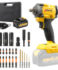 Wagan Onevolt 3-in-1 Cordless Electric Power Tool With Brushless Motor And 280 Ft-Lbs Torque For Tough Jobs kit with battery and accessories.