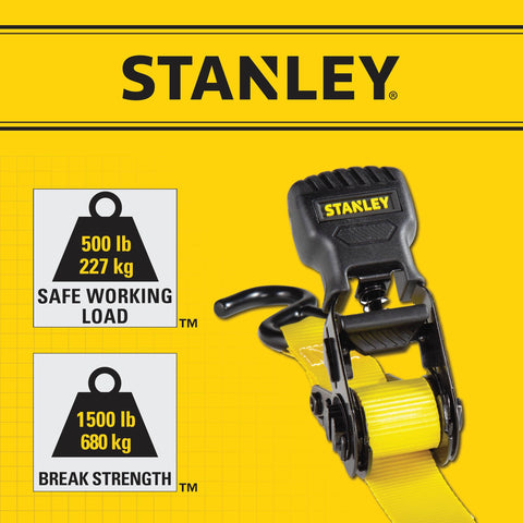 One Inch By Ten Foot Ratchet Tie Down Straps, 500 Pound Safe Working Load, 1,500 Pound Break Strength, Quick Grab Handle