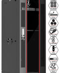 Beefy 32U 19 Inch Server Rack Cabinet With Locking Glass Door, floor-standing design with cooling fans, casters, and PDU visible