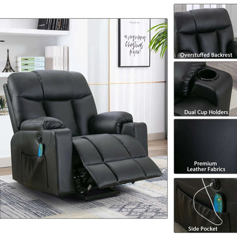 Extra Wide Lift Chair With Heat And Massage For Adults And Seniors, Faux Leather Power Lift Recliner in living room
