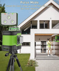 Self Leveling Laser Level With 3x360 Green Beams for Pro Grade Cross Line Three Plane Layout in use outdoors on tripod