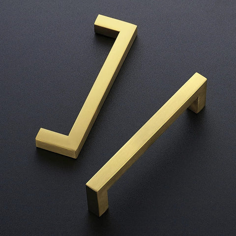 30 Pack 5 Inch Square Cabinet Handles In Brushed Brass Finish Stainless Steel Kitchen Hardware Pulls With 128mm Hole Center Gold