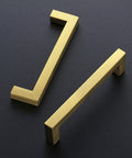 25 Pack 5 Inch Square Cabinet Handles In Brushed Brass Finish Stainless Steel Kitchen Hardware Pulls On Dark Surface