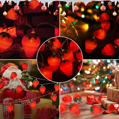 Warm Strawberry String Lights 10 Foot With 20 LEDs Battery Powered Indoor Outdoor Decor For Wedding Home Garden Patio Party