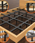 Top Shelf Four Pack Adjustable Bed Support Legs With Hefty Carbon Steel Replacement Frame Feet featuring silent rubber pads under bed frame.