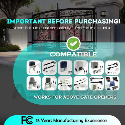 2 Pack LM123 And 2LM123 Gate Opener Remote 43392MHz compatibility chart for various gate opener models with FCC certification