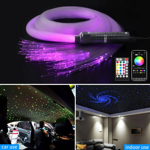 6W Sound Activated 550pcs Fiber Optic Car Star Ceiling Lights Kit With 9.8ft 0.03in Fibers, Waterproof Headliner Lights