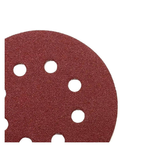 Top Notch 5 Inch Sanding Discs Compatible With Orbital Sanders For Fast Dust Removal Quick Mount Hook Loop Backing showing 8 hole design.