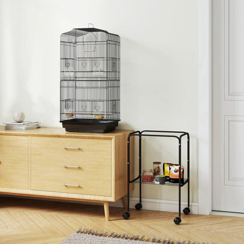 Heavy Duty Sixty Inch Metal Bird Cage With Easy Rolling Stand And Handy Storage Basket For Small Parrots Budgies Plus Full Pet Start Kit Accessories Ready To Treat Your Feathered Crew Black Indoor Flight Habitat
