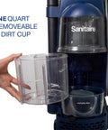 Straight Up Pro Bagless Upright Vacuum For Light Commercial Spaces That Crushes Floor Grime Featuring A Quick Dump Dirt Cup and one quart removable dirt cup.
