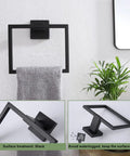 2 Pack Matte Black Stainless Steel Towel Ring And Shower Towel Hanger Set For Bathroom Wall Mount Lavatory Rustproof
