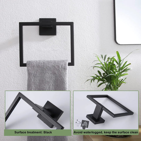 2 Pack Matte Black Stainless Steel Towel Ring And Shower Towel Hanger Set For Bathroom Wall Mount Lavatory Rustproof