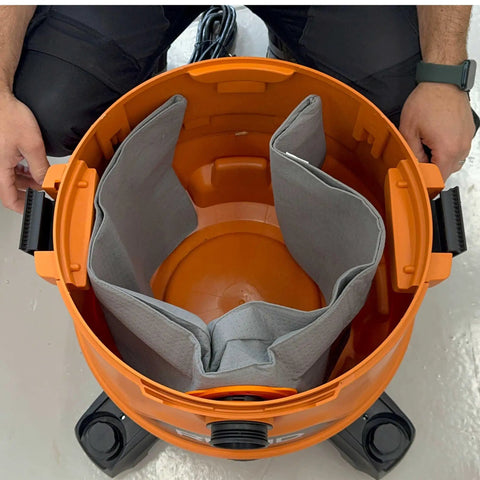 Reusable Dust Bag For Ridgid And Craftsman Shop Vacuums, 1 Pack Vacuum Bag And Filter Bag, inside orange vacuum unit.