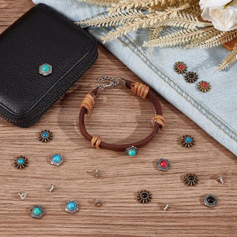 40 Piece Coin Screw Rivets And Decorative Buckles Featuring Eight Killer Sunflower Castings Heavy Duty Screw Back Buttons for leather crafts