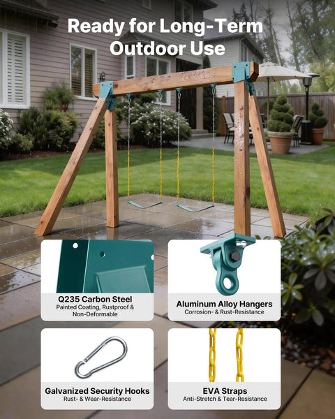 Heavy Duty A Frame Swing Set Brackets With 2 Seats And 4 Hangers For Backyard Playground Park Equipment Mounting Parts Outdoor Use Hardware Included Green Built To Last With Stable Sway Reduction And Easy Assembly