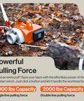SuperHandy Portable Capstan Winch 2000 Lb Pull DC 48V Brushless Motor for Off Road Recovery and Forestry on forest floor.