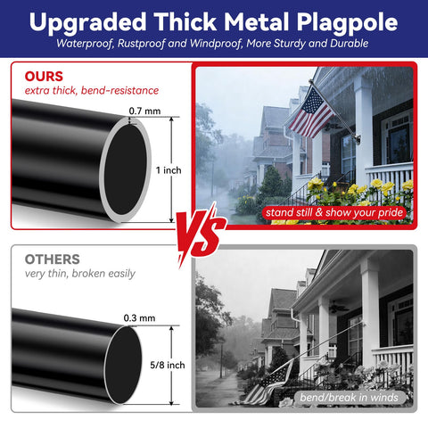 Flag Pole Kit For House Exterior With 5 Foot Heavy Duty Steel Pole And 3 By 5 Embroidered USA Flag, No Fuss Easy Install comparison