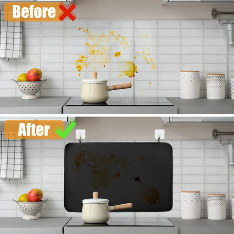 Before and after of using Heat Resistant Glass Stovetop Cover For Electric Stoves 21 By 29 Point 5 Inches Fireproof Waterproof Shield