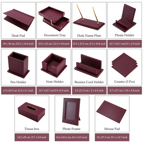 Premium Leather Desk Organizer Set Boss Level With Desk Pad And Blotter, 15 Piece Office Accessories Kit, Burgundy Display