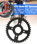 420 chain 40T mini bike sprocket for Coleman Baja Trailmaster, compatible with 212cc Predator 196cc 200cc engines, four bolt mount