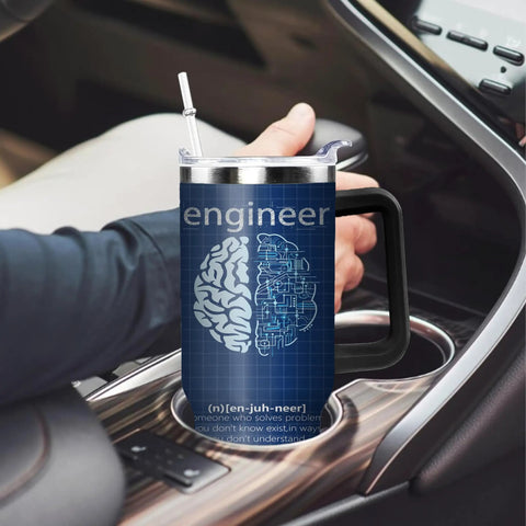 40 Ounce Insulated Stainless Steel Tumbler With Handle And Straw For Engineers Built Tough Double Wall Coffee Cup in a car holder