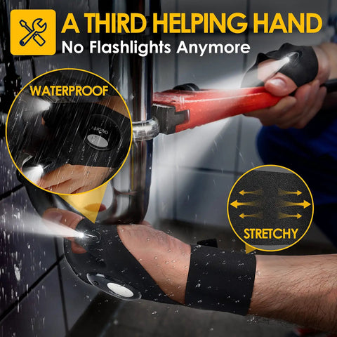 LED Flashlight Gloves Hands Free Work Light for Men and Dads Stocking Stuffers, waterproof and stretchy for auto repairs