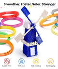 3D-printed windmill surrounded by 15 Color 1.75Mm 3D Pen Filament Refills Set, 240 Feet Total, Compatible with SCRIB3D and MYNT3D.