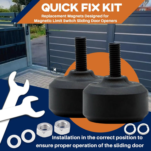 Quick Fix Kit with Two Pack Sliding Gate Opener Magnets with Installation Wrench, Durable Plastic Housing for Magnetic Limit Switches