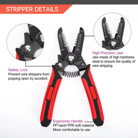 Pro Grade Solar Panel Crimping Tool Kit with ergonomic handle and high precision jaw on the wire stripper for solar cable AWG14-10