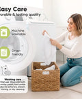 Woman in laundry room with Newborn Swaddles With Zippers Three Pack Sleep Sack Set for cozy hip healthy growth, machine washable