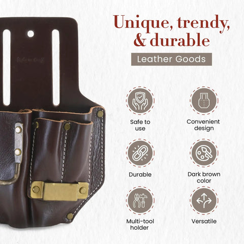 4 Pocket Pliers Hammer Holder Pencils And Tape Holder Leather Tool Pouch Full Grain Dark Tan Multi Tool Belt Holder image