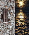 Dope Oil Bronze Outdoor Wall Light With Up Down Sconce For Porch And Garage Exterior, showing mounted lighting effect