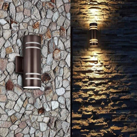 Dope Oil Bronze Outdoor Wall Light With Up Down Sconce For Porch And Garage Exterior, showing mounted lighting effect