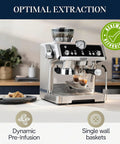 Level Up Your Brew Game With This Certified Renewed Barista Espresso Machine Featuring An Integrated Burr Grinder And Smart Tamping Station For Kickin Daily Shots That Hit Different, showcasing a silver espresso machine with built-in grinder.