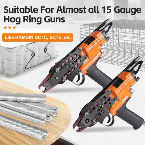 15 Gauge 3 Quarter Inch Crown Galvanized C Ring Staples For Hog Ring Tools with tools and staples on table
