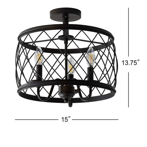 Oil Rubbed Bronze 15 Inch Led Semi Flush Mount Ceiling Light With Three Light Modern Industrial Drum Fixture