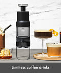Rapid Brew Portable Coffee Maker For On The Go, Quick And Concentrated Coffee In Five Minutes Or Less, shown with various drinks
