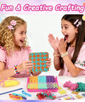 Girls using Weaving Loom Kit For Kids And Adults DIY Arts And Crafts Starter Set With Potholder Loom Loops and tools.