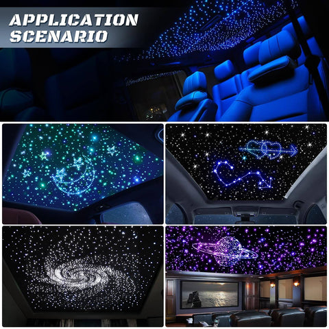 Split 4 Color 12W Car Starlight Headliner Kit With 1000 Fiber Optic Strands installed in car and home decor settings