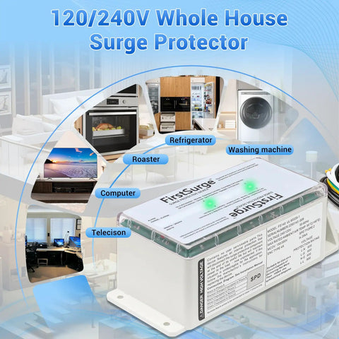 Whole House Surge Protector With 140,000 Amps For 120 And 240V Homes, Beefed Up Surge Protection Device With Lightning Protection