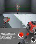 Self Leveling Laser Level With Tripod, 4x360 Green Line Laser Tool, indoor use, set on a tripod against a stairway backdrop